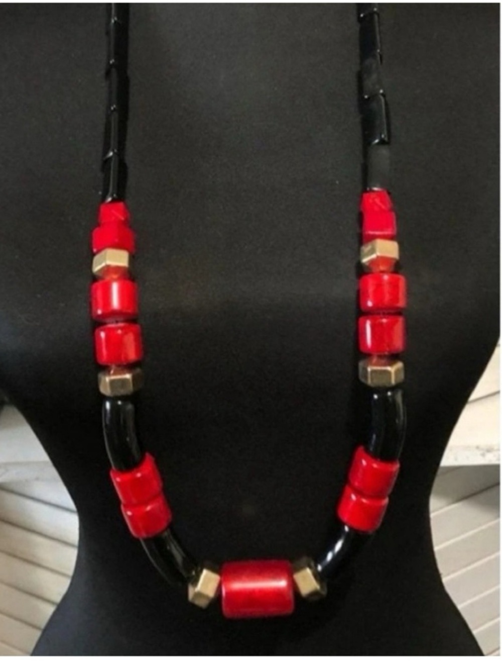 Vintage Chico's Bold Chunky Red and Black Beaded Necklace